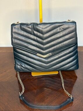 Avon Black Quilted Chevron Crossbody with Gold Accent